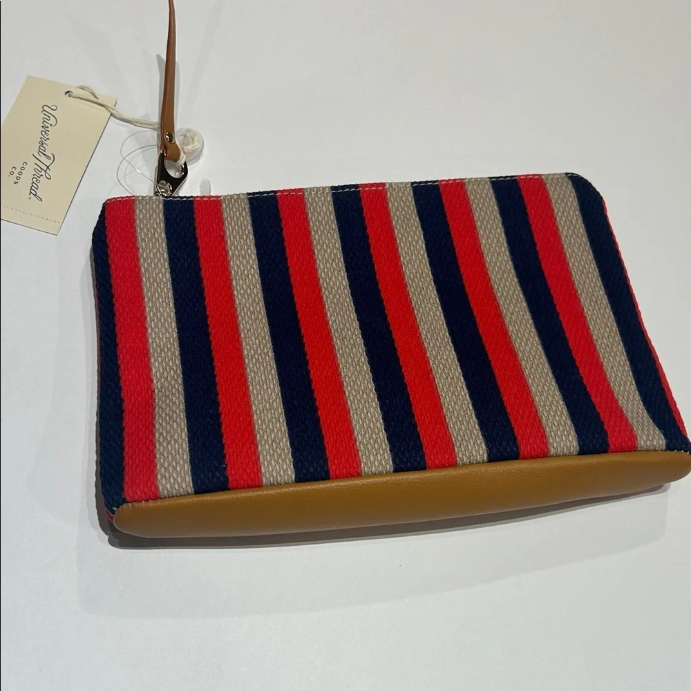 Striped Clutch with Leather Accents universal thread